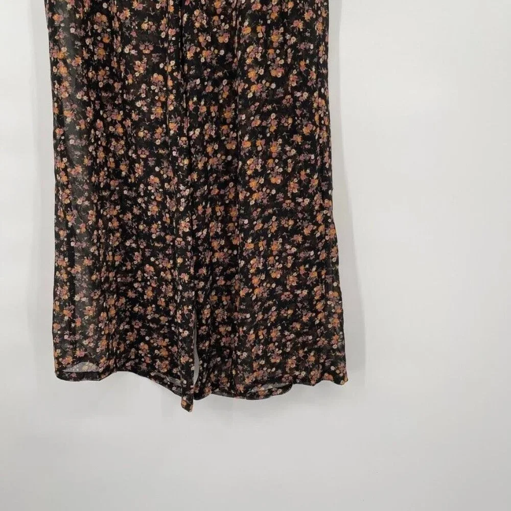 Spoon Jeans Women's Floral Wide Leg Pants Black orange side zip size XL NWOT - Picture 3 of 5